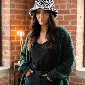 Black Zebra Print Faux Fur Bucket Hat-Enny