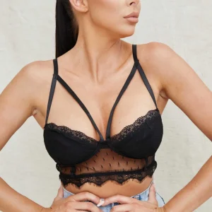 Black Lace Detail Corset Crop Top - Holly